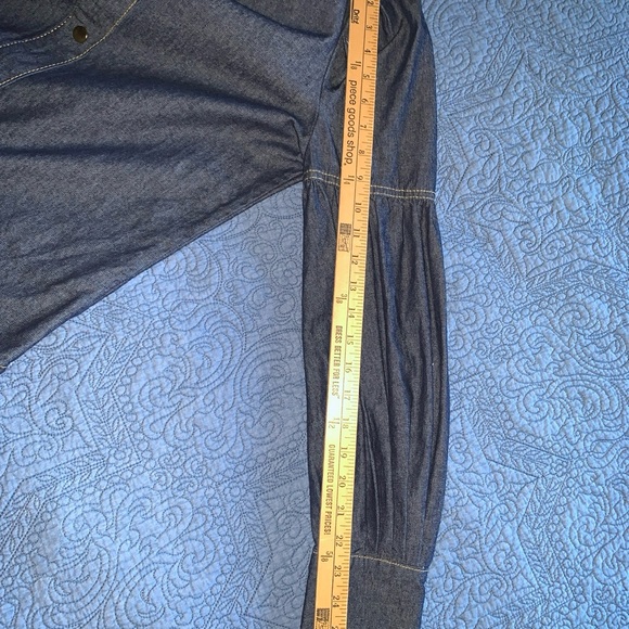 NEW WOMEN'S TIE NECK LANTERN SLEEVE DENIM BLOUSE US Size XS - Picture 6 of 7